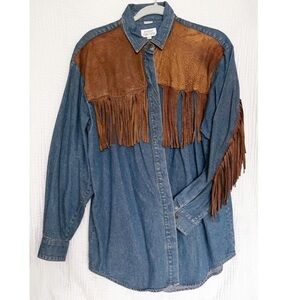 Denim and Suede Fringe Shacket